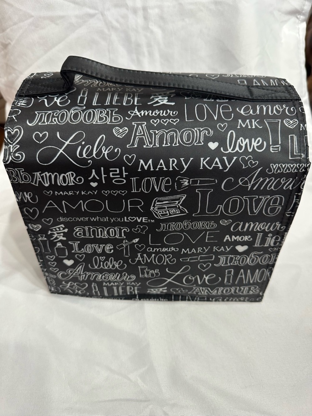 Mary Kay Black Cosmetic Case with Love Script Print